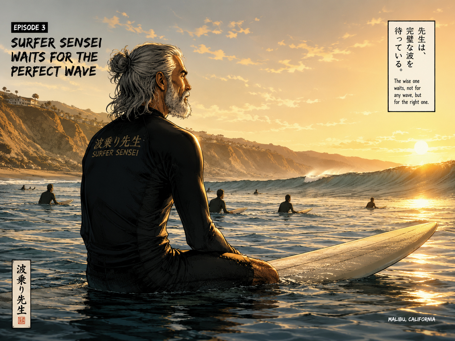 Surfer Sensei waits for the perfect wave