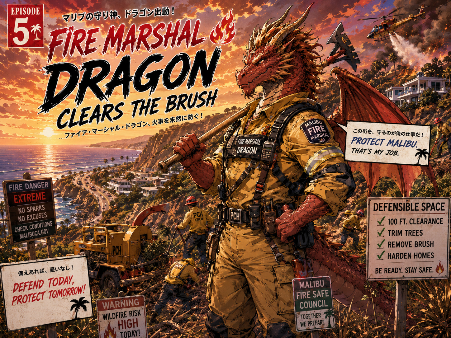 Fire Marshal Dragon clears the brush