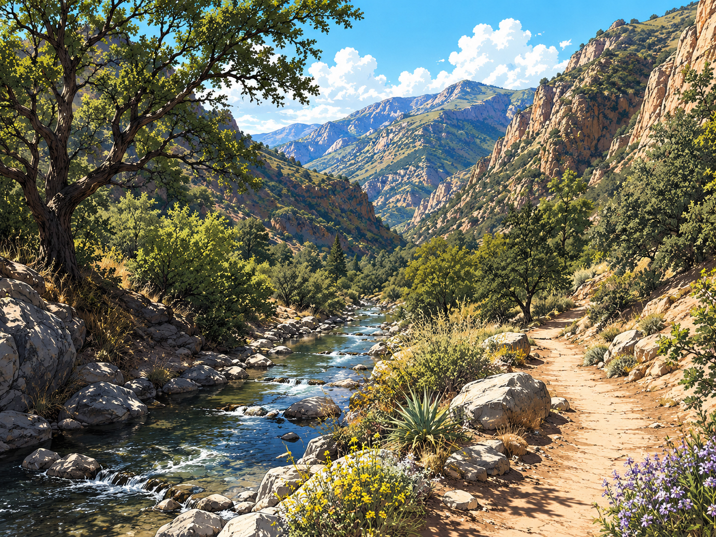 Malibu Creek canyon manga-style landscape