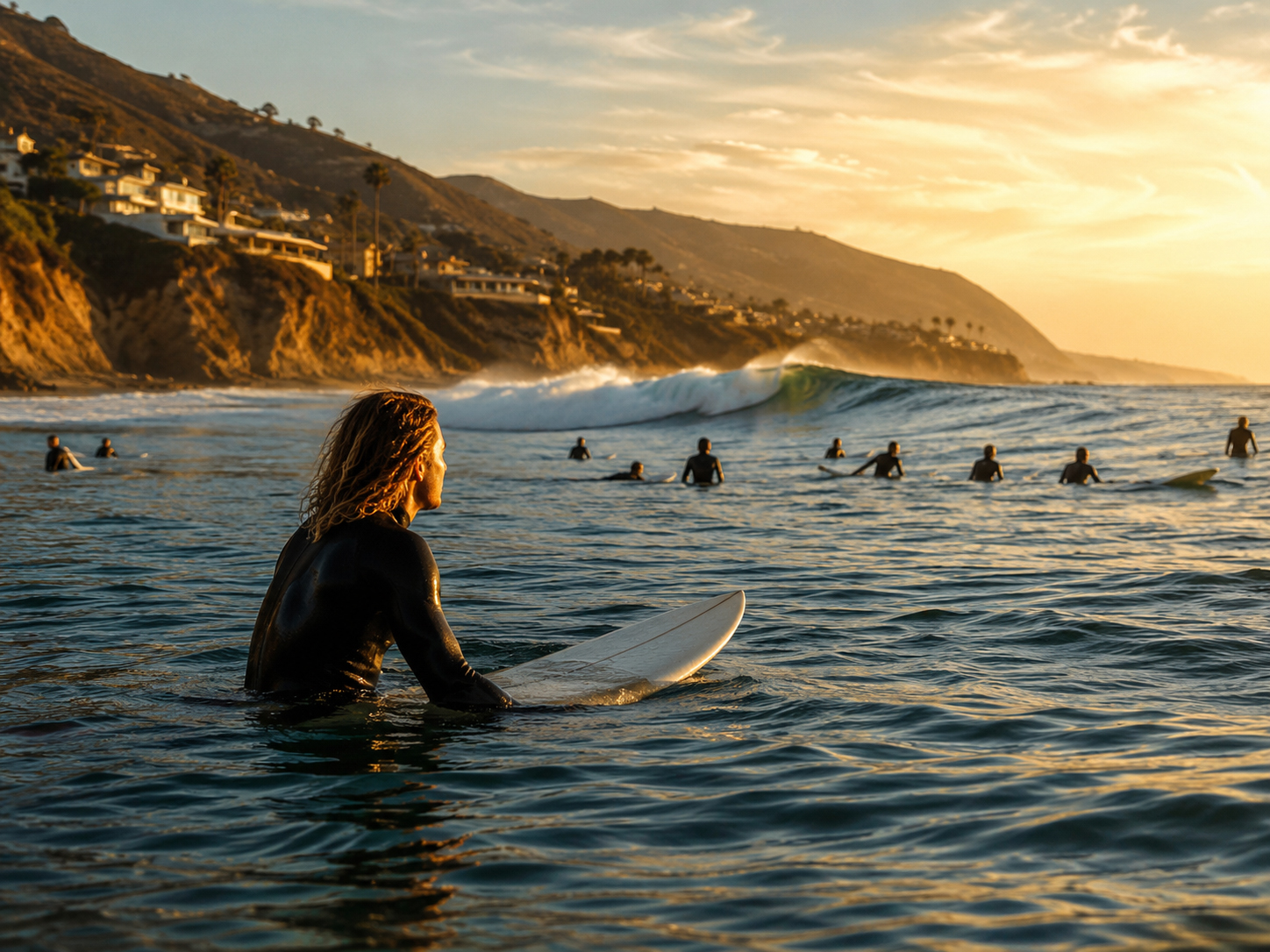 Malibu surf lineup in manga style